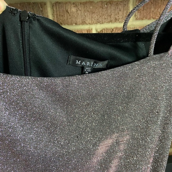 NWT MARINA Silvery Pink Square Neckline, Off-The-Shoulder Dress, Size M - Picture 6 of 10